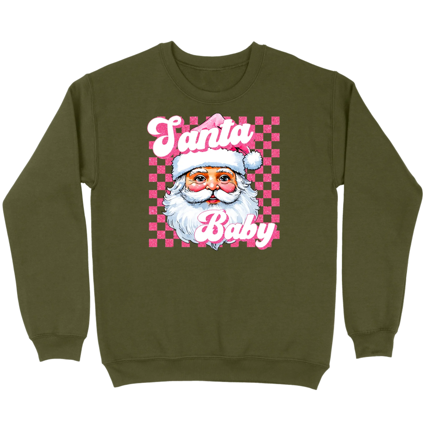 Pink Santa Baby Retro Glitter Checkers Sweatshirt