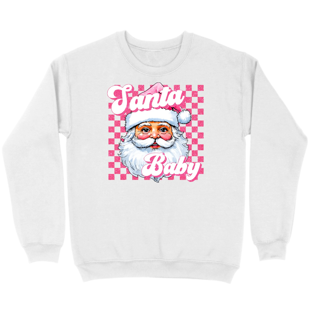 Pink Santa Baby Retro Glitter Checkers Sweatshirt