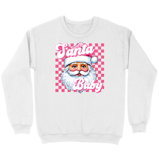 Pink Santa Baby Retro Glitter Checkers Sweatshirt