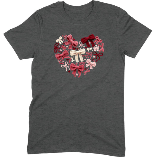 Coquette Aesthetic Crochet Bow Heart Valentine Tee