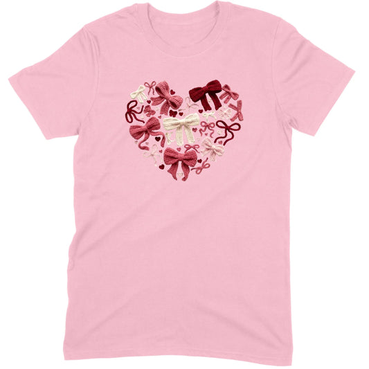 Coquette Aesthetic Crochet Bow Heart Valentine Tee