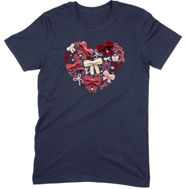 Coquette Aesthetic Crochet Bow Heart Valentine Tee