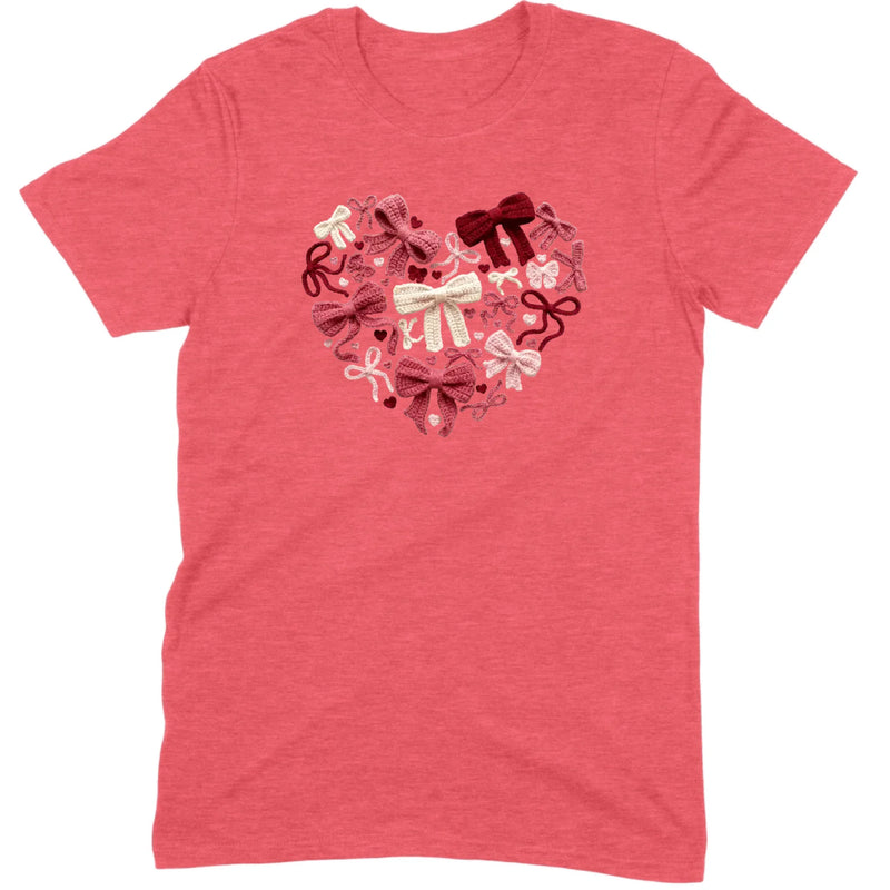 Coquette Aesthetic Crochet Bow Heart Valentine Tee