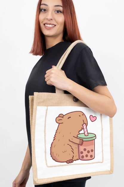 Capybara Loves Boba Tea Tote Bag