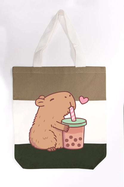 Capybara Loves Boba Tea Tote Bag