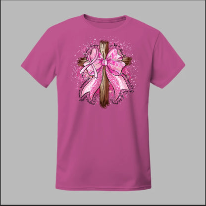 Faith Over Fear – Pink Ribbon Cross Tee