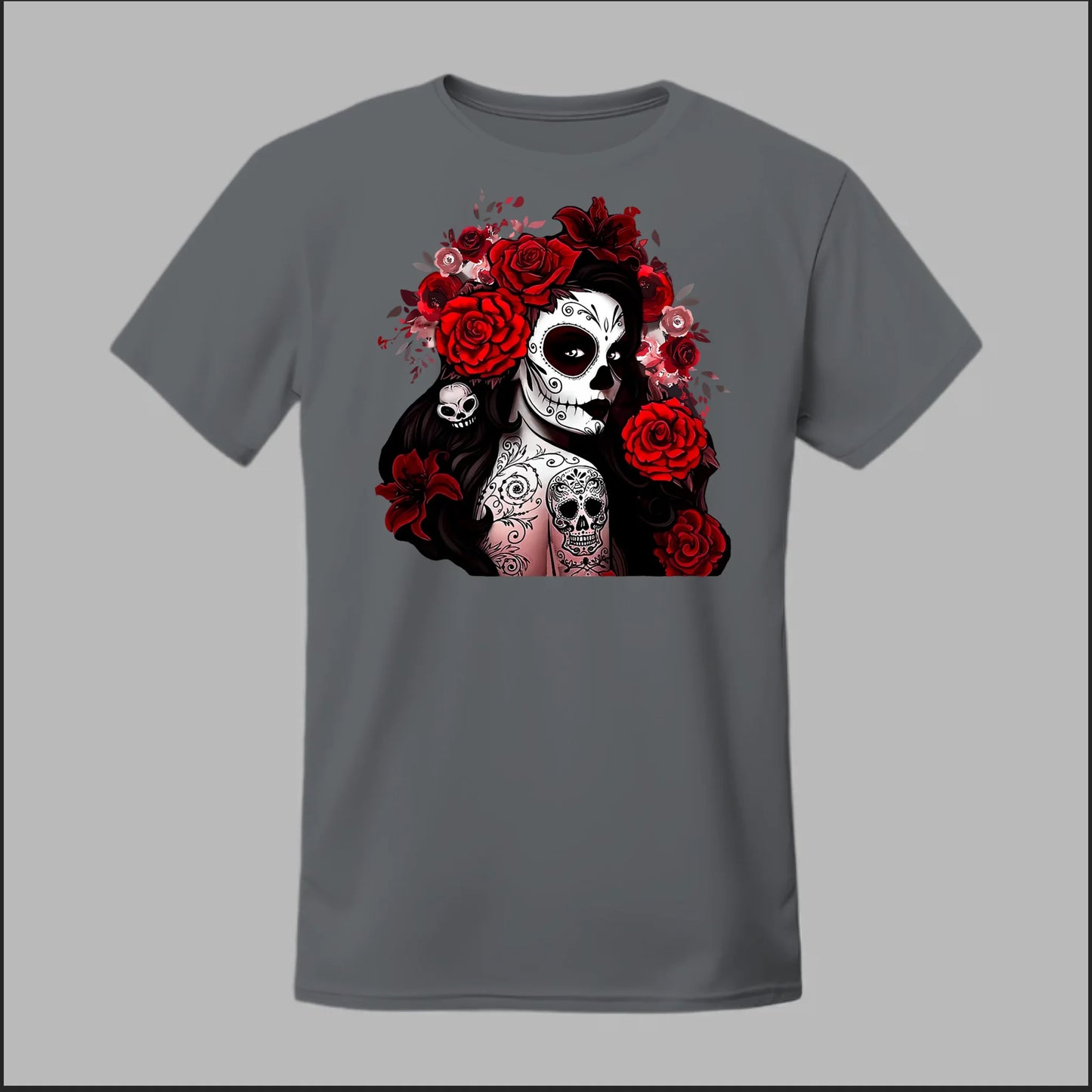 Día de los Muertos Red Roses Sugar Skull Tee