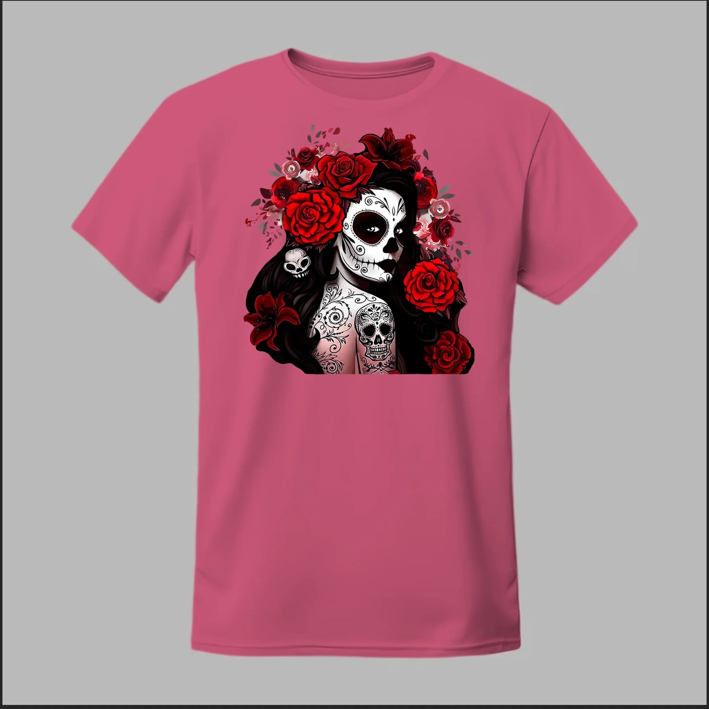 Día de los Muertos Red Roses Sugar Skull Tee