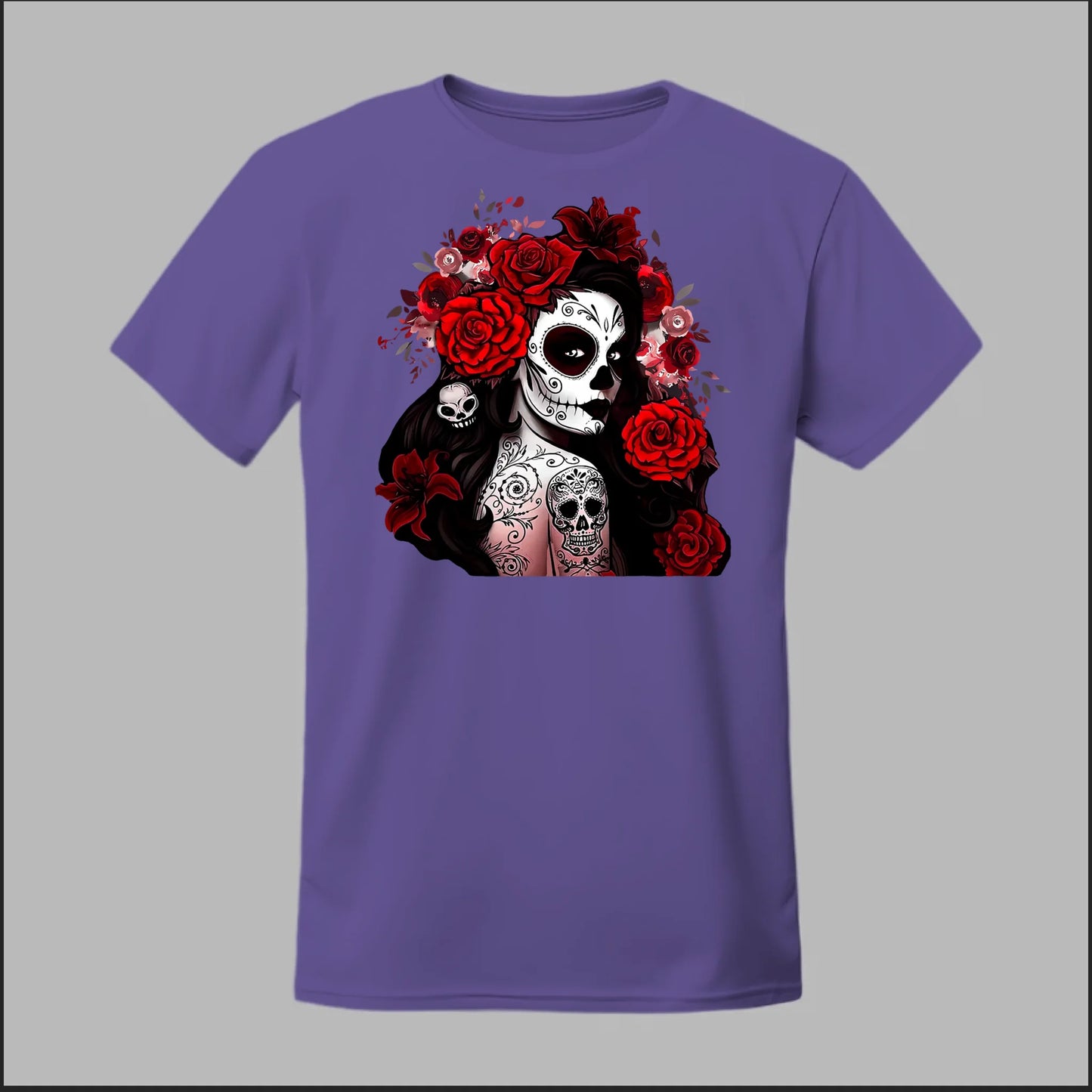 Día de los Muertos Red Roses Sugar Skull Tee