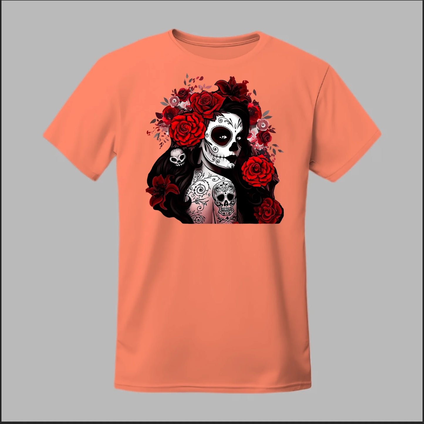Día de los Muertos Red Roses Sugar Skull Tee