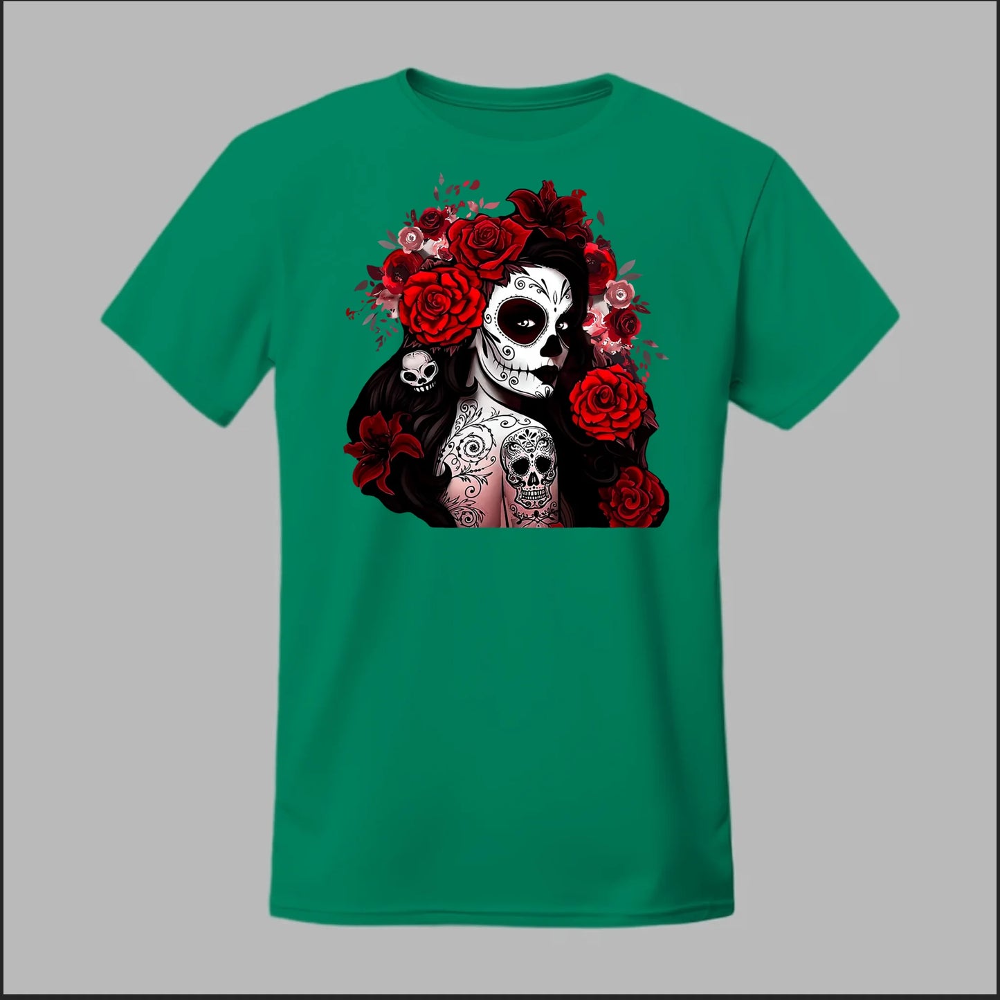 Día de los Muertos Red Roses Sugar Skull Tee