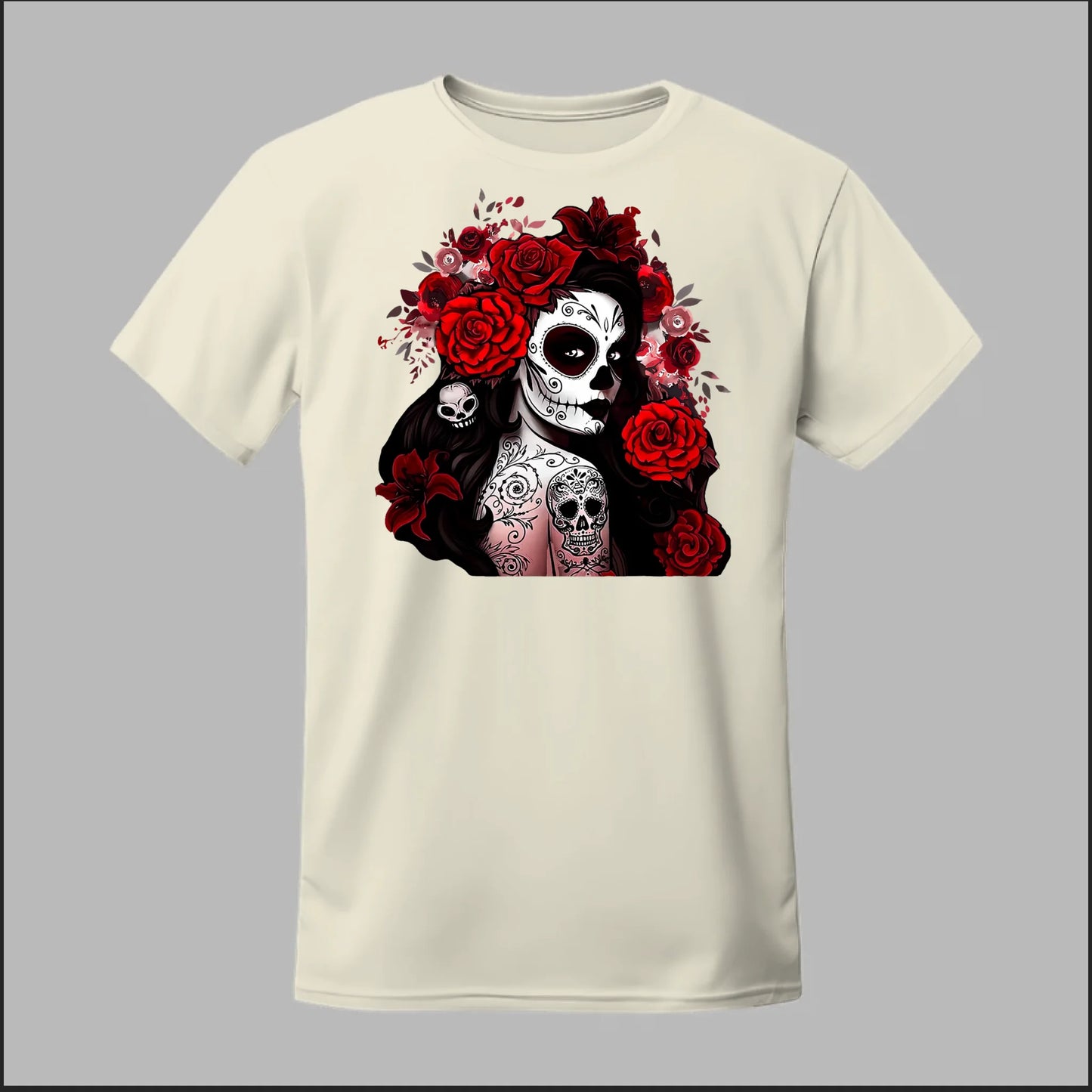 Día de los Muertos Red Roses Sugar Skull Tee