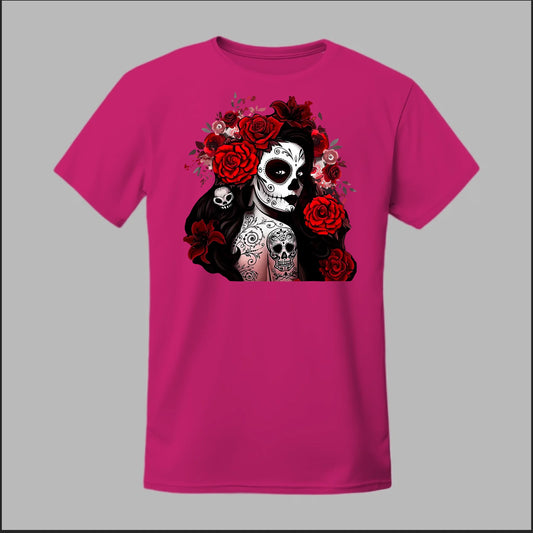 Día de los Muertos Red Roses Sugar Skull Tee