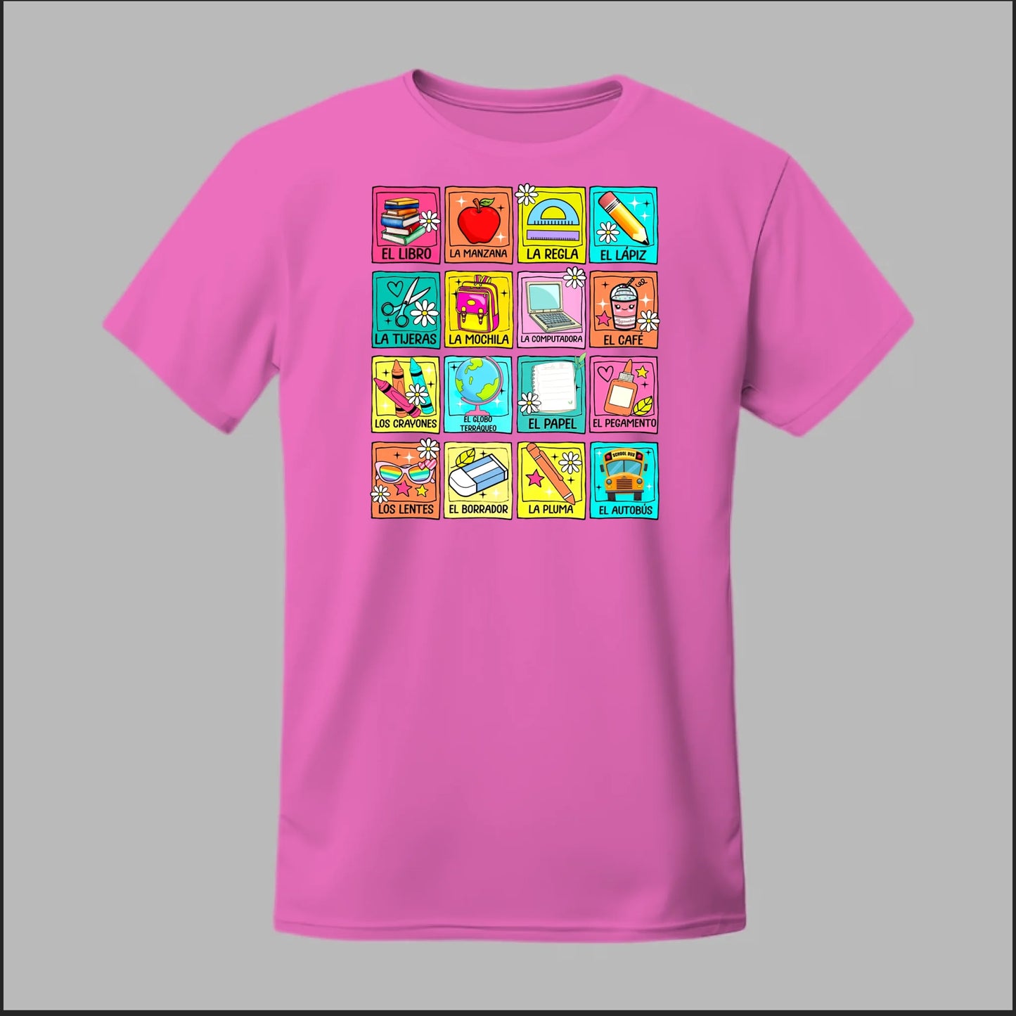 Spanish School Words – Colorful Bilingual Tee