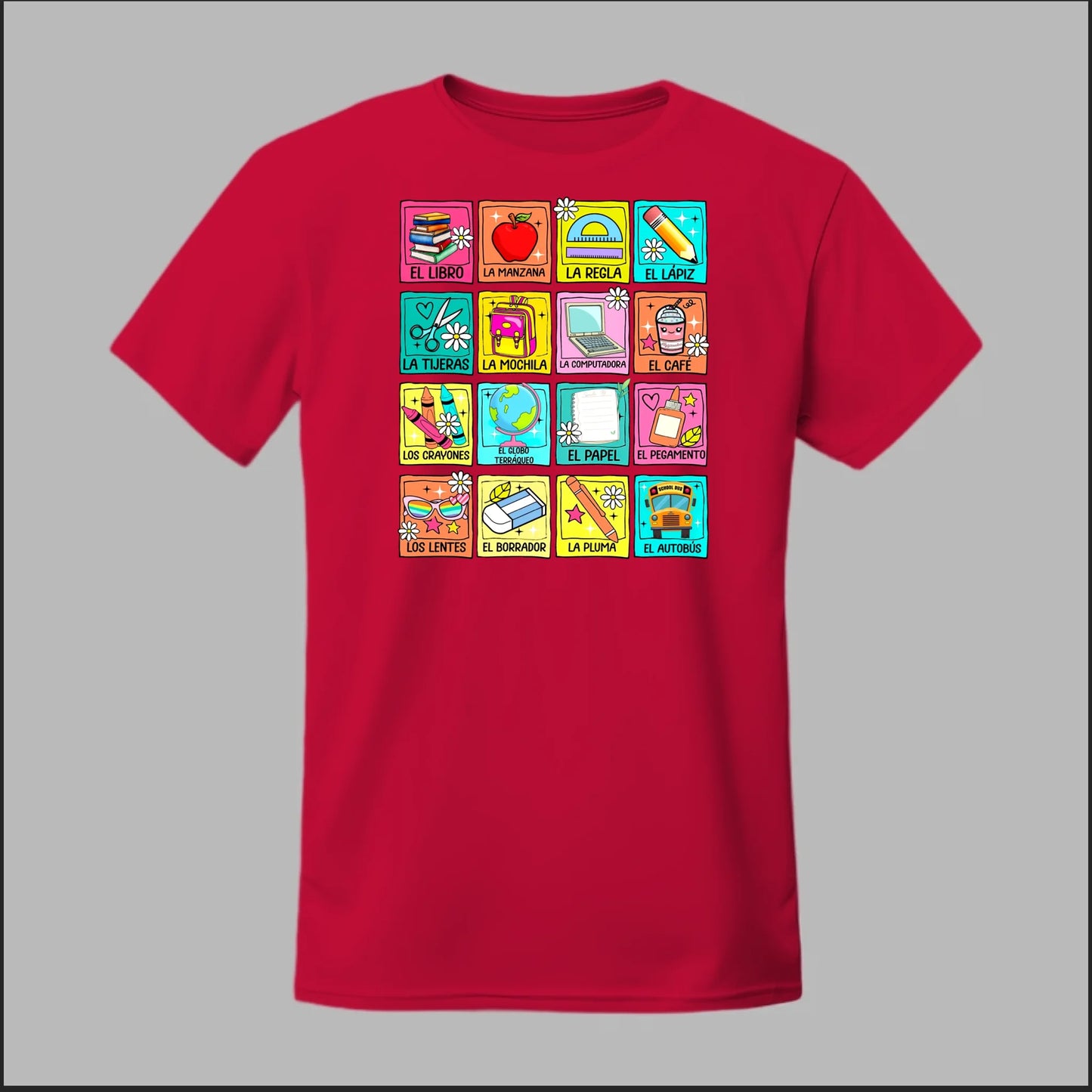 Spanish School Words – Colorful Bilingual Tee