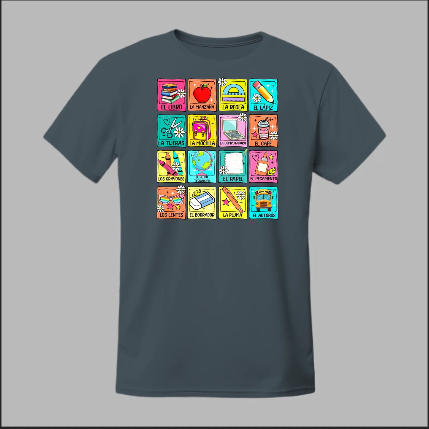 Spanish School Words – Colorful Bilingual Tee