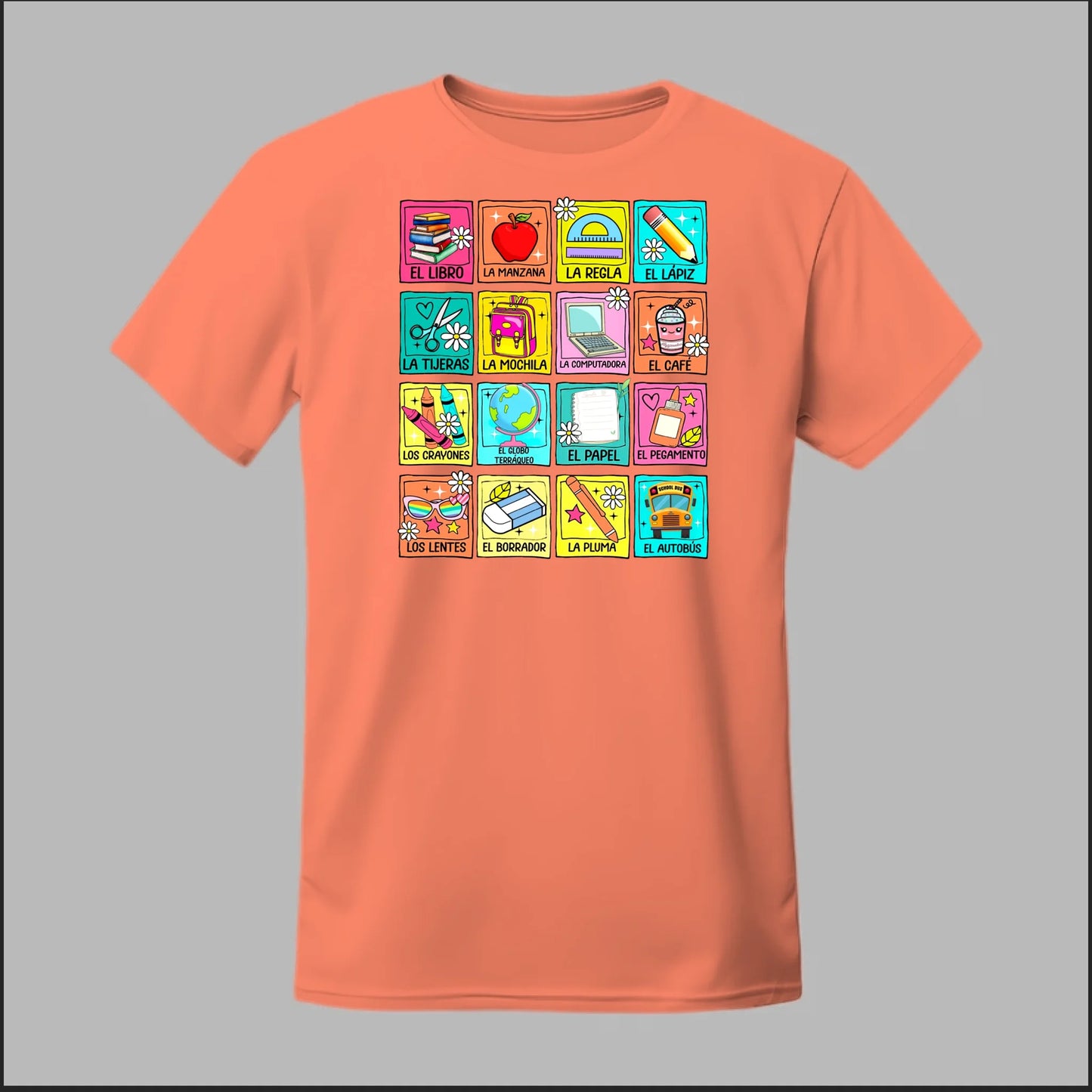 Spanish School Words – Colorful Bilingual Tee