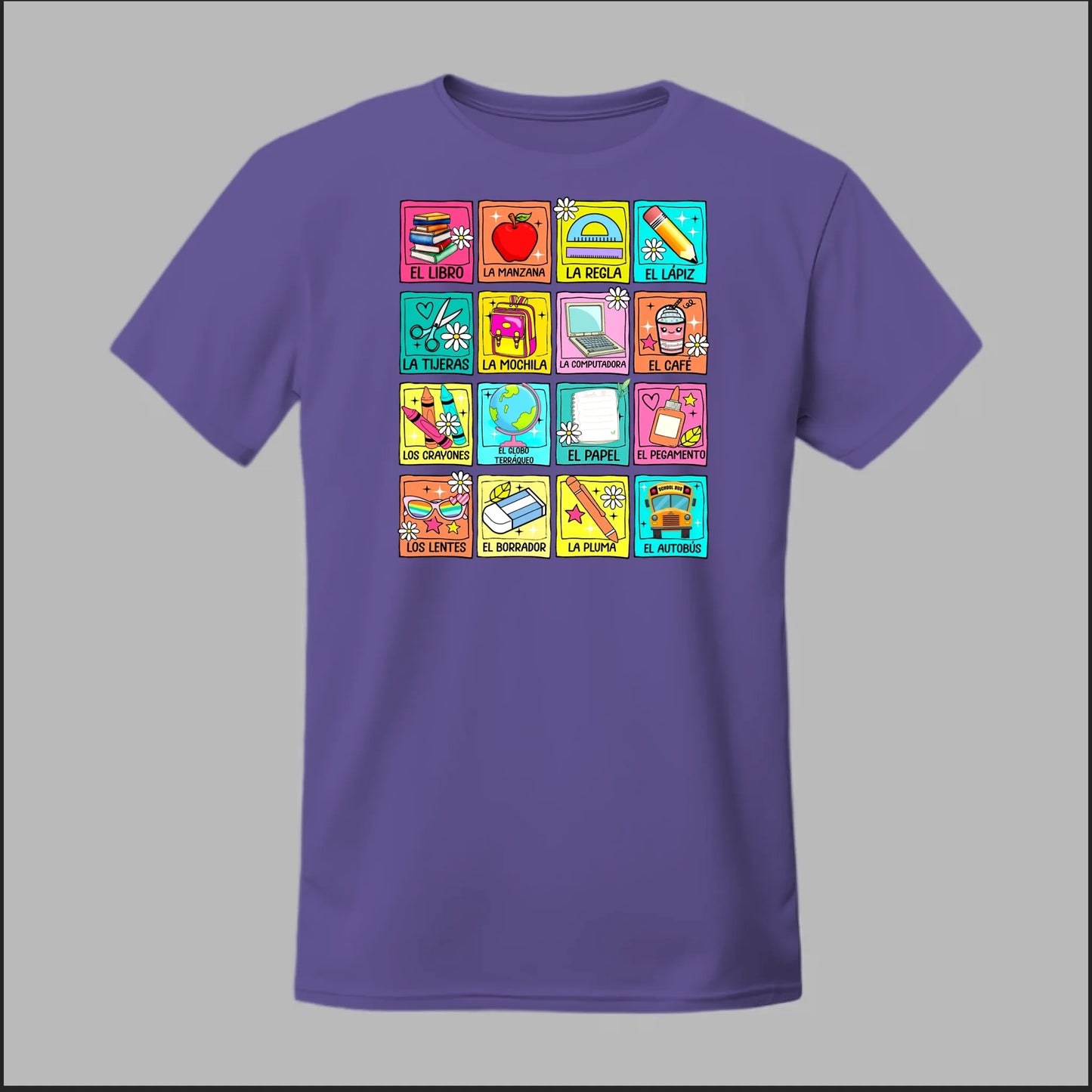 Spanish School Words – Colorful Bilingual Tee