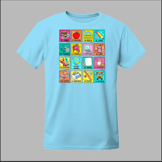 Spanish School Words – Colorful Bilingual Tee