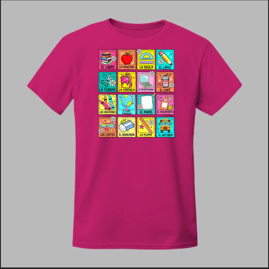 Spanish School Words – Colorful Bilingual Tee