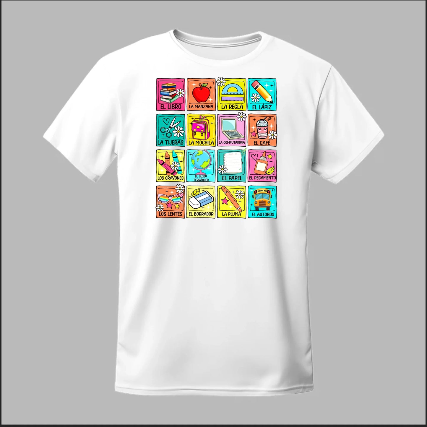 Spanish School Words – Colorful Bilingual Tee