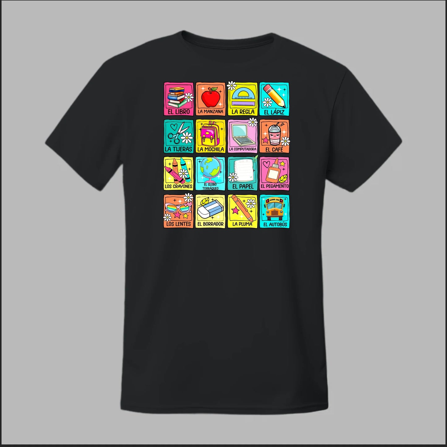 Spanish School Words – Colorful Bilingual Tee