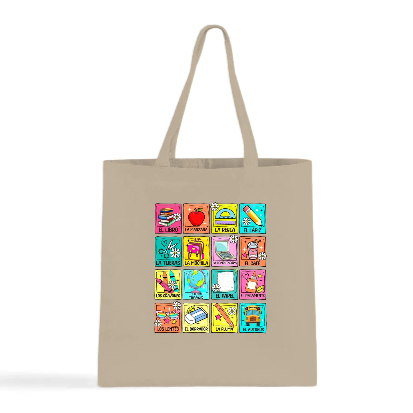 Spanish School Words – Colorful Bilingual Tote Bag