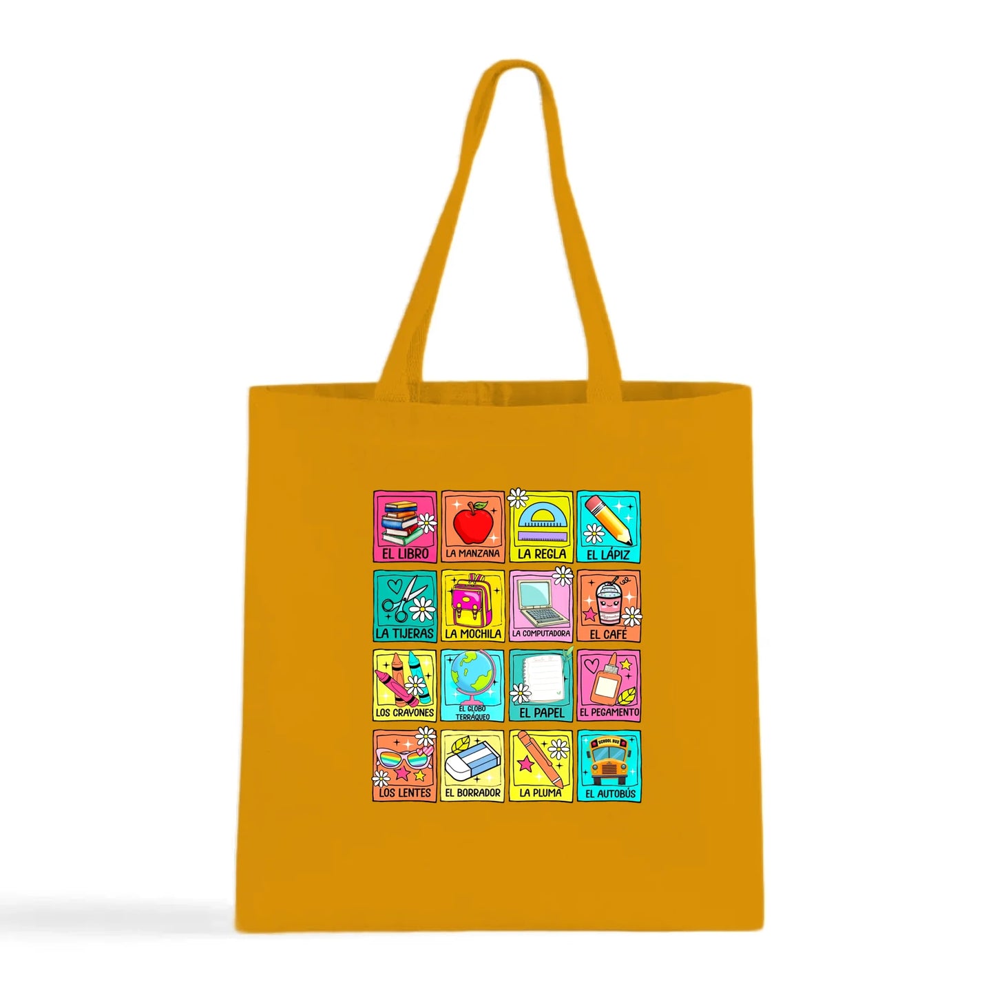 Spanish School Words – Colorful Bilingual Tote Bag