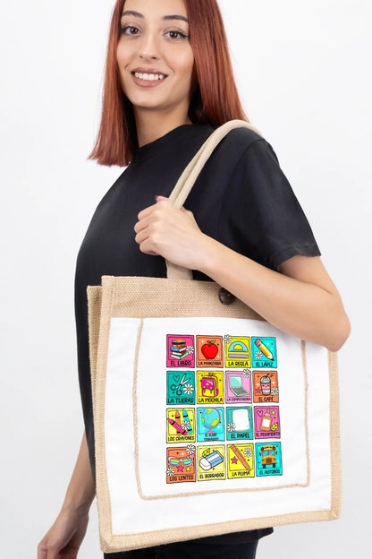 Spanish School Words – Colorful Bilingual Tote Bag