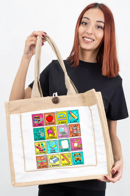 Spanish School Words – Colorful Bilingual Tote Bag