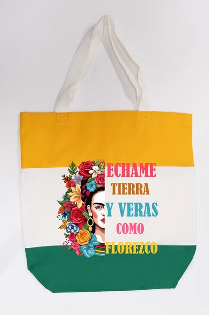 Échame Tierra y Verás Cómo Florezco Floral Portrait Tote Bag