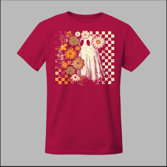 Groovy Ghost – Retro Floral Spirit Tee