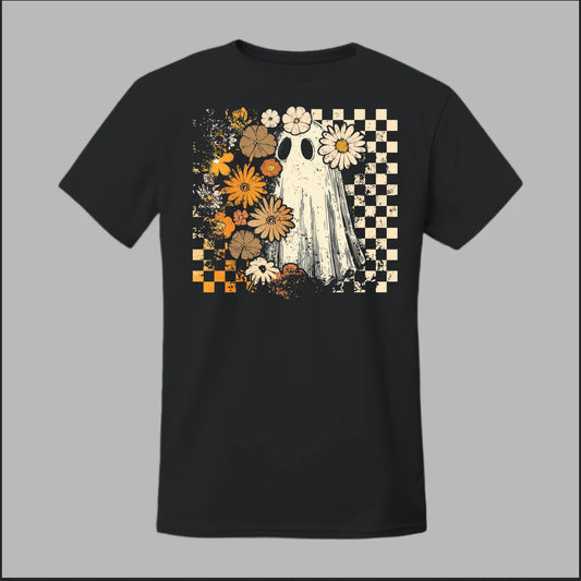 Groovy Ghost – Retro Floral Spirit Tee