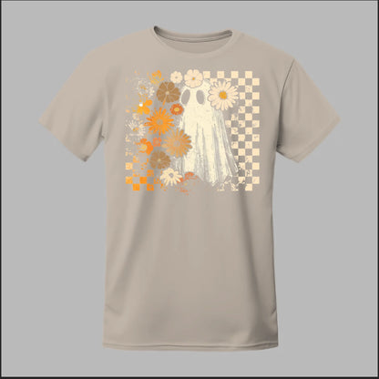 Groovy Ghost – Retro Floral Spirit Tee