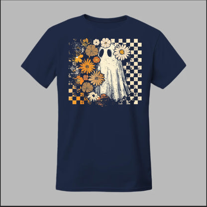 Groovy Ghost – Retro Floral Spirit Tee