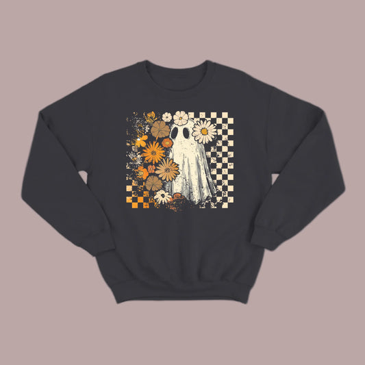 Groovy Ghost – Retro Floral Spirit Sweatshirt