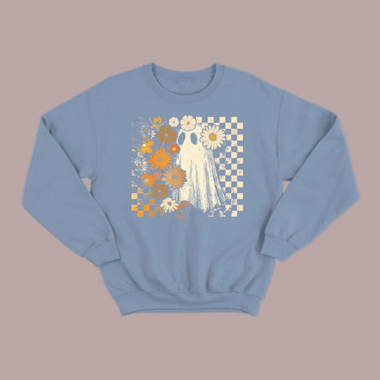 Groovy Ghost – Retro Floral Spirit Sweatshirt