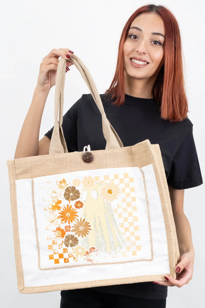 Groovy Ghost – Retro Floral Spirit Tote Bag