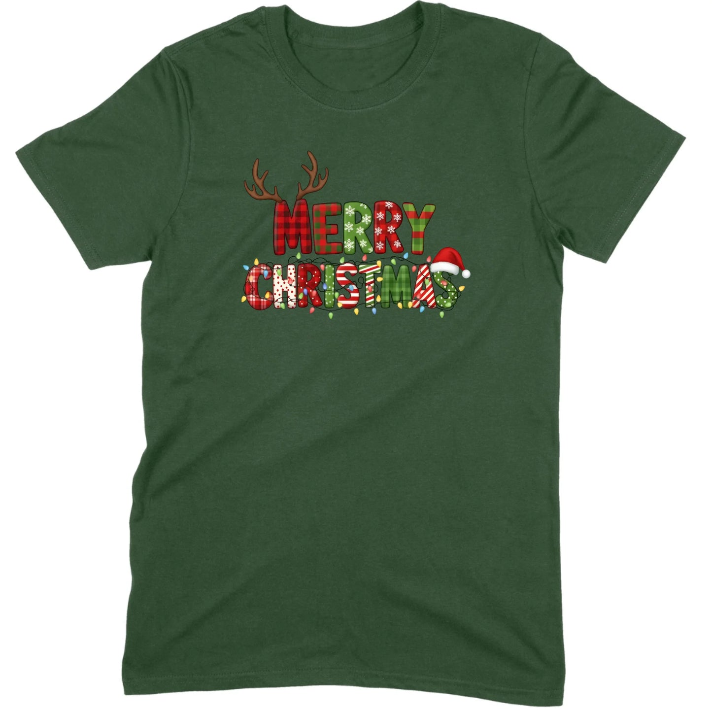 Merry Christmas Lights & Antlers Tee