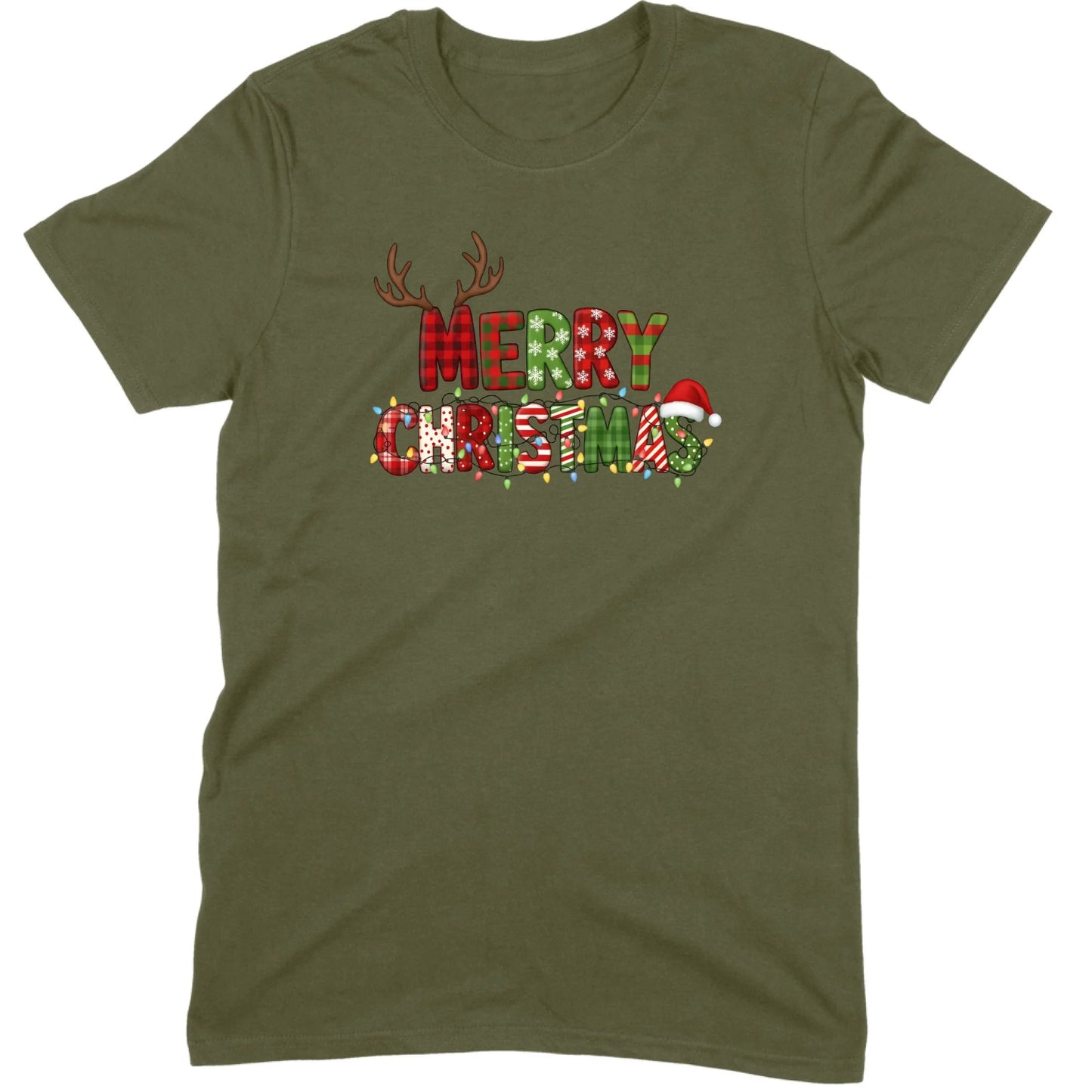 Merry Christmas Lights & Antlers Tee