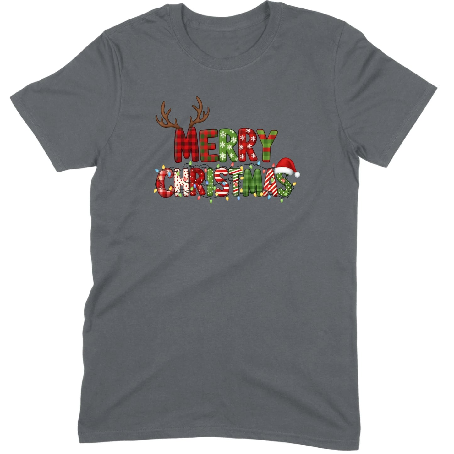 Merry Christmas Lights & Antlers Tee