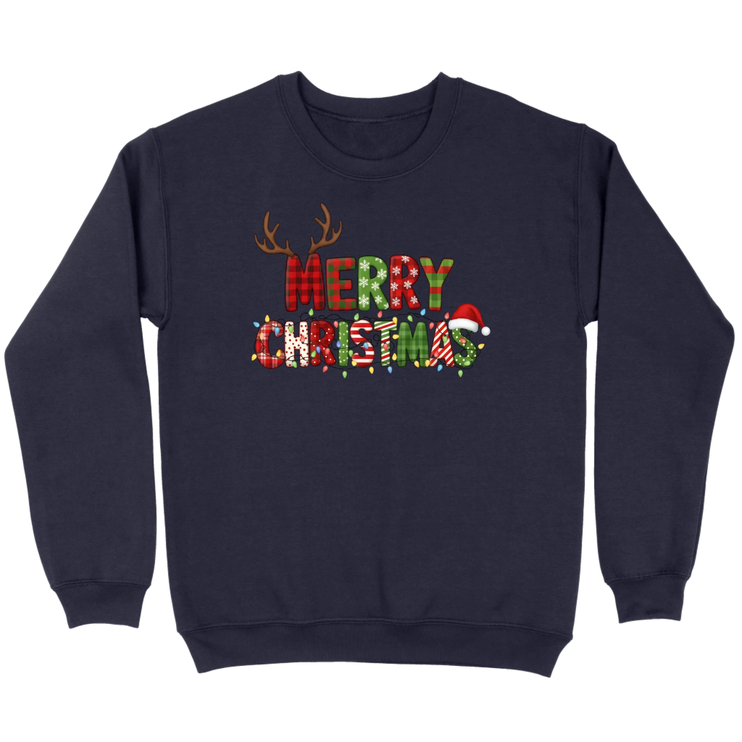 Merry Christmas Lights & Antlers Sweatshirt