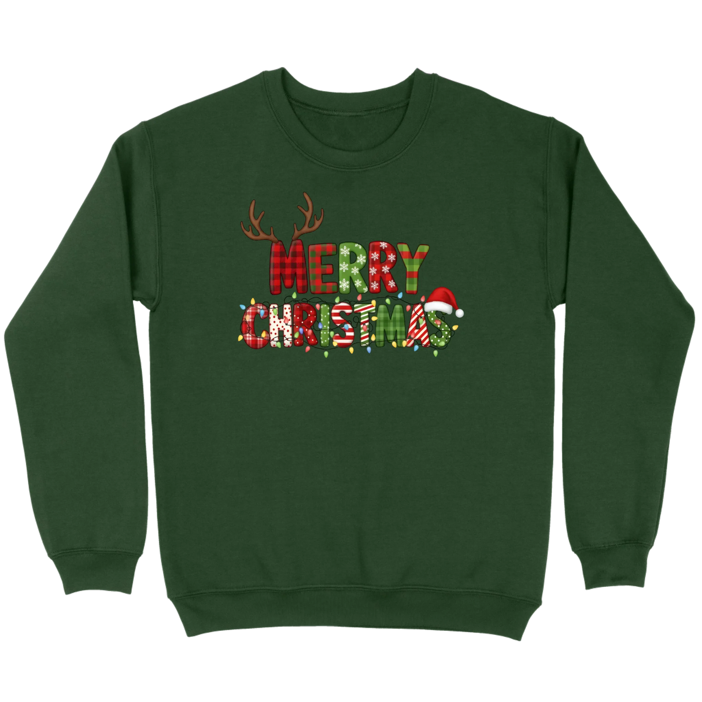 Merry Christmas Lights & Antlers Sweatshirt