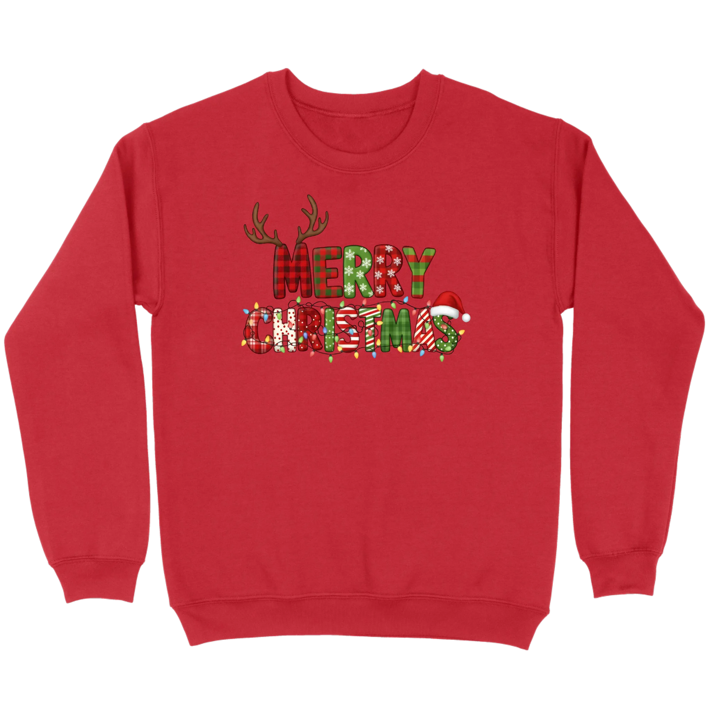 Merry Christmas Lights & Antlers Sweatshirt