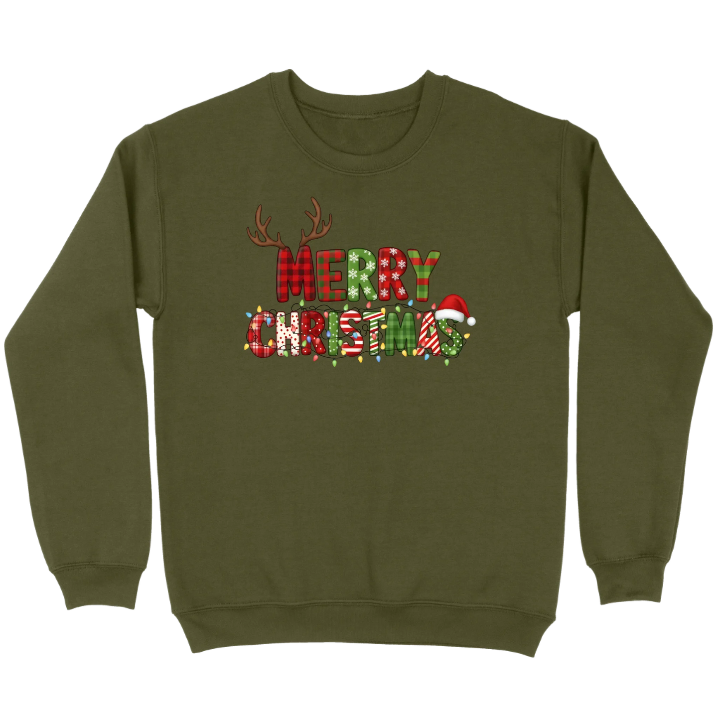 Merry Christmas Lights & Antlers Sweatshirt