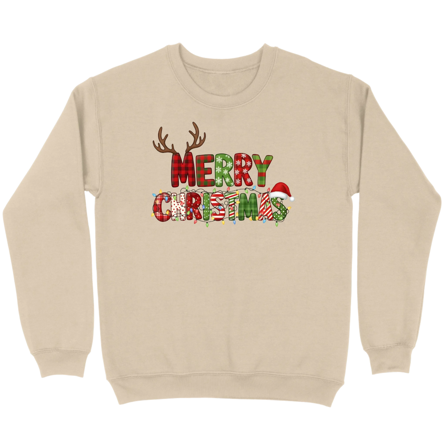 Merry Christmas Lights & Antlers Sweatshirt