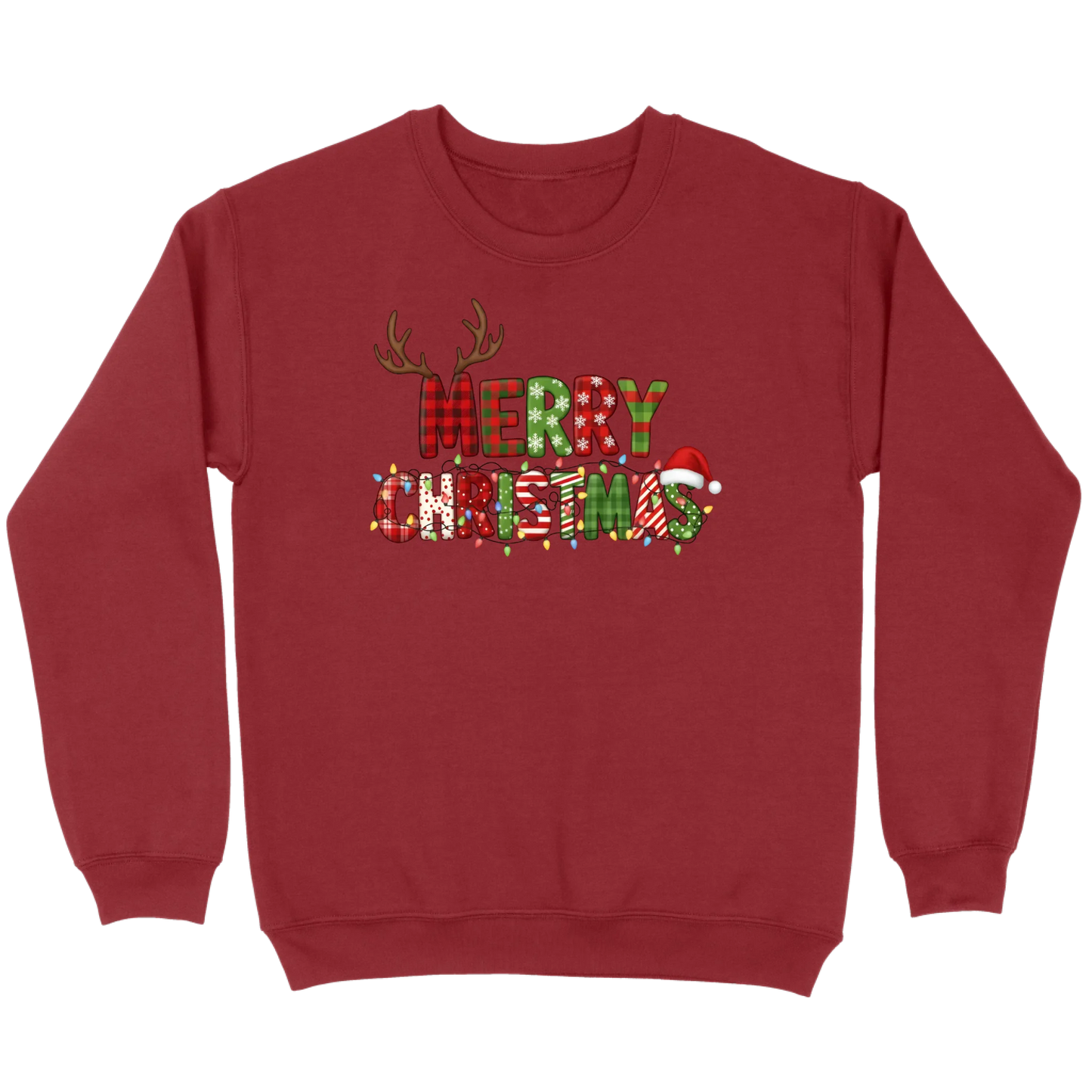Merry Christmas Lights & Antlers Sweatshirt