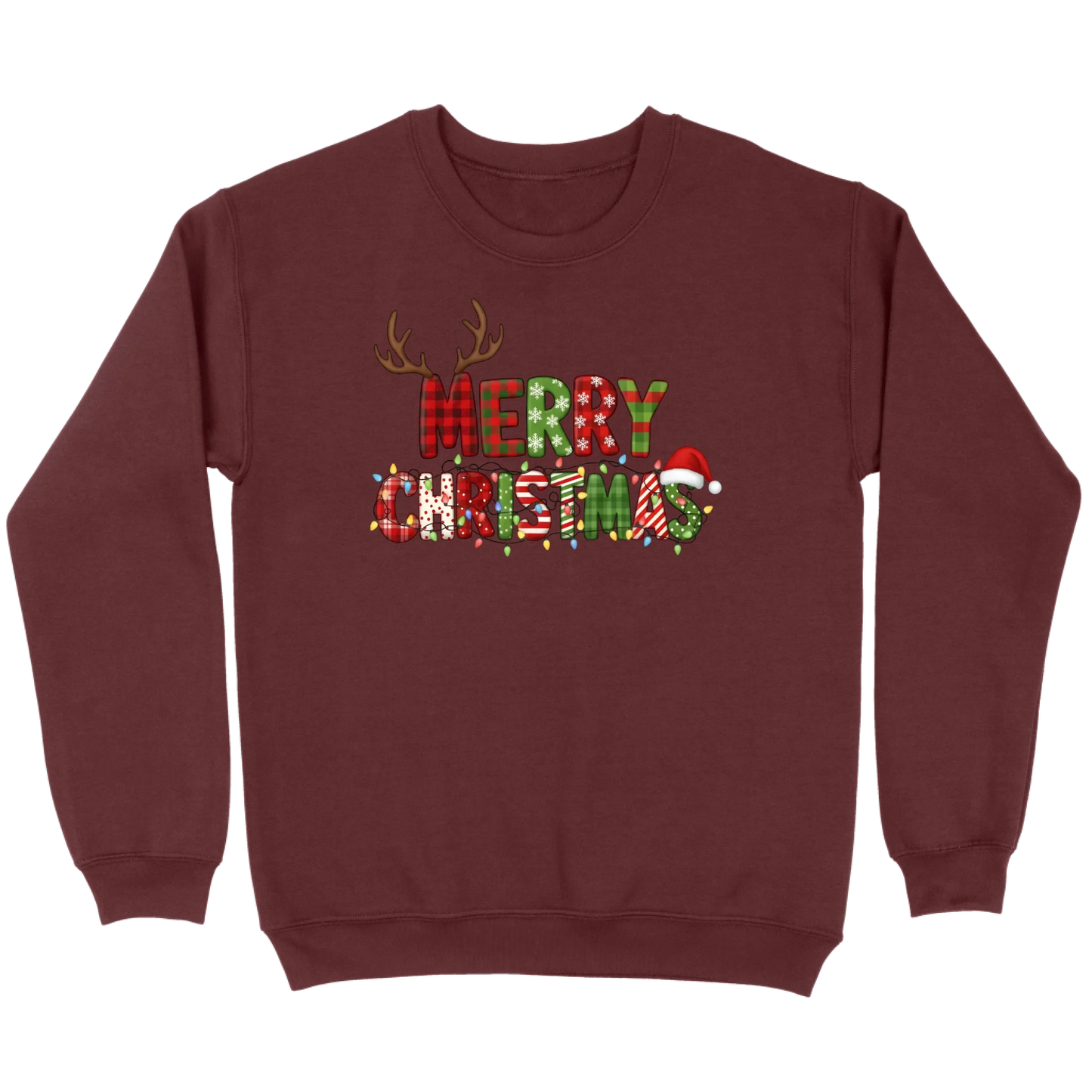 Merry Christmas Lights & Antlers Sweatshirt