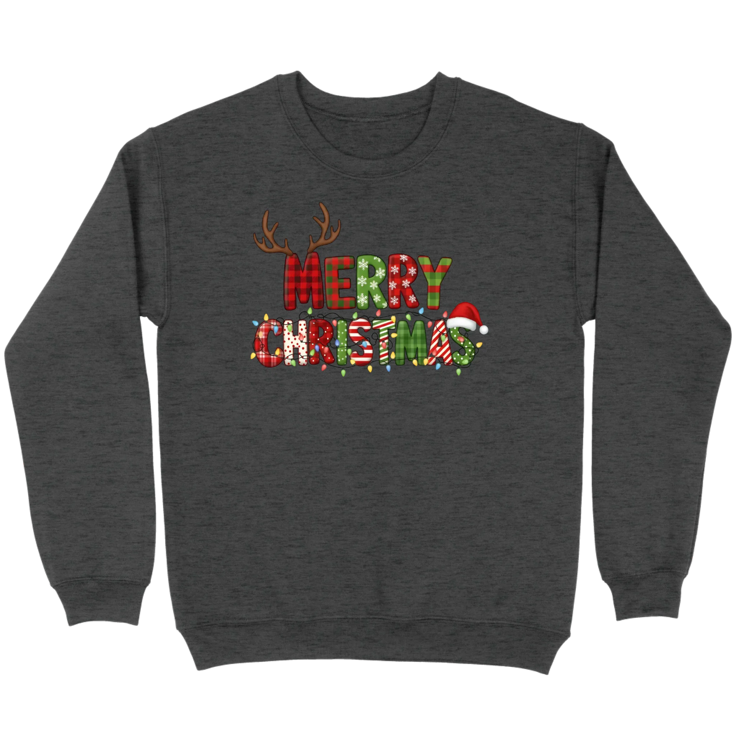 Merry Christmas Lights & Antlers Sweatshirt