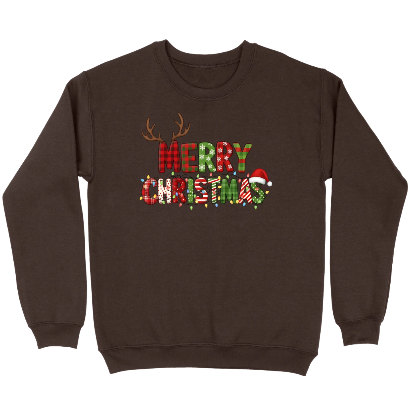 Merry Christmas Lights & Antlers Sweatshirt